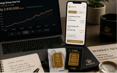 Grafik harga emas pada laptop dan ponsel